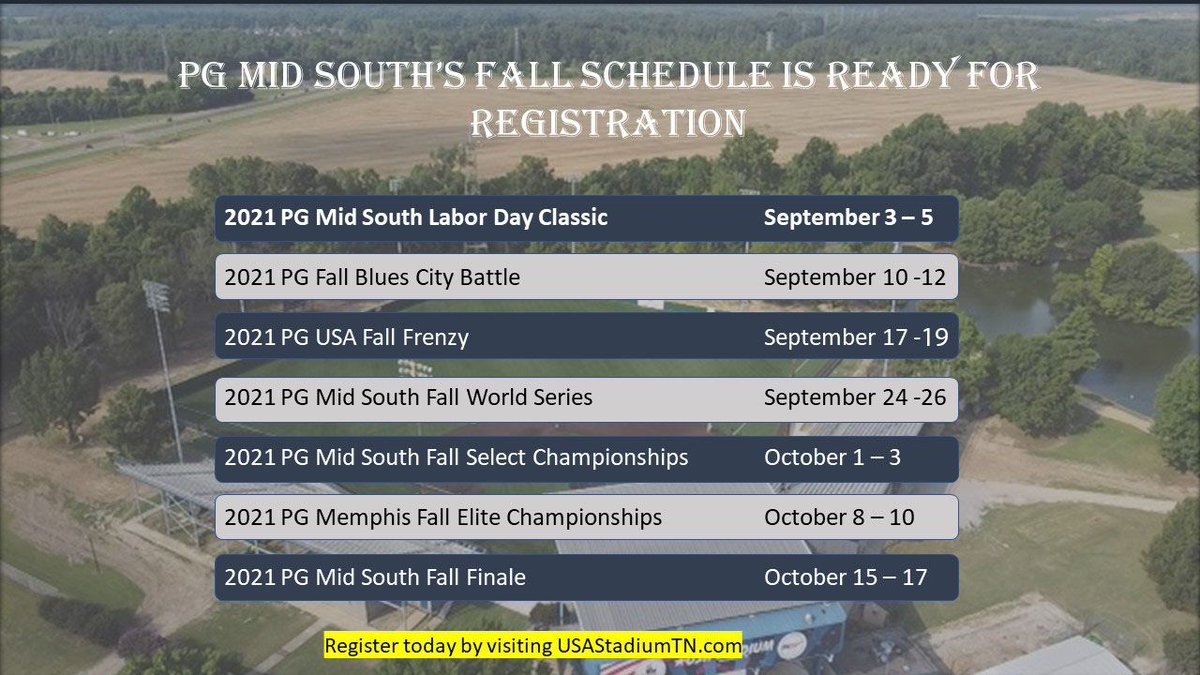 We are ready for some Fall Ball at USA Stadium.  Join the PG Mid South fans for some baseball this fall.   buff.ly/3CAe8rh buff.ly/2U7tfqR
<a href="/PG_Tennessee/">Perfect Game Tennessee</a>   <a href="/PG_Tourney/">Perfect Game Tournaments</a>