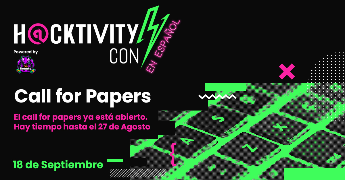 BountyTalks's tweet image. Muy contento de anunciar que el CFP de la village de H@cktivityCon en español ya esta abierto! Por favor envíen sus papers antes del 27 de Agosto, por este form: docs.google.com/forms/d/e/1FAI…
Si no estas registrado, que estas esperando!? regístrate aquí: hacktivitycon.com
