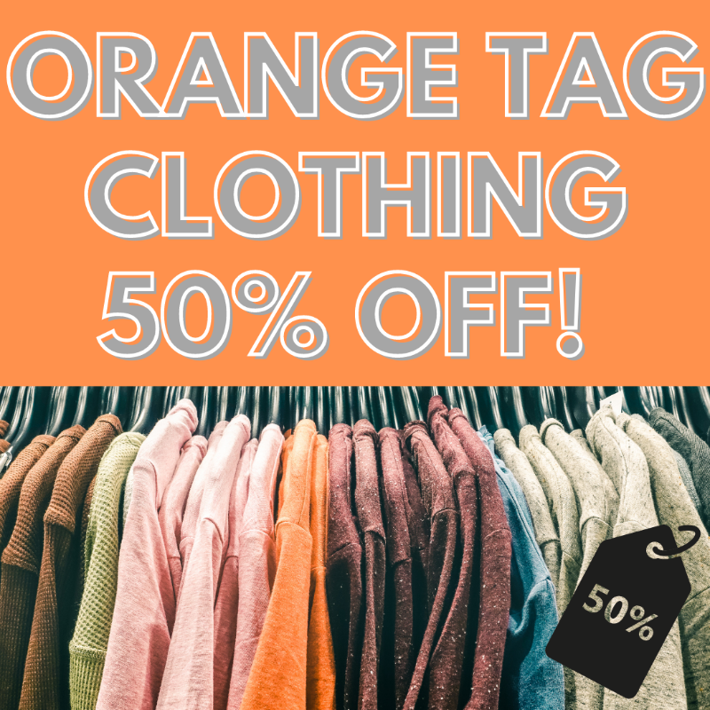 LincolnGoodwill's tweet photo. Orange clothing tags are 50% off!
• • •
#LincolnGoodwill #Goodwill #LNK #ColorSale #Clothing #thrifting #bargains #August #savings #deals