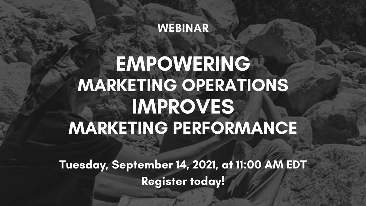 sojourn_solns's tweet photo. Join us 9/14 for our "Empowering Marketing Operations Improves Marketing Performance" webinar. We'll break-down key findings from our 2021 MOPS Report (see our pinned post), share customer insights, and talk tips on empowering your MOPS! https://t.co/E0n6yAPK63 #marketingops #b2b https://t.co/Qme7cPJ2Aj