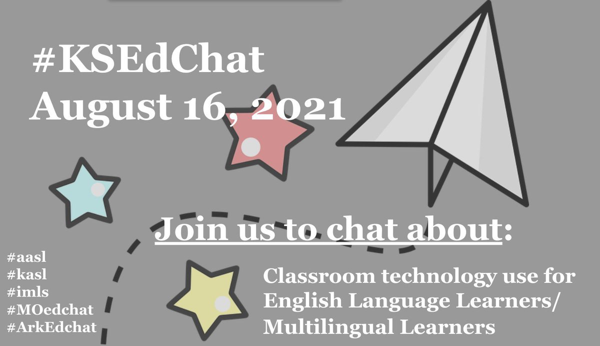 #ksedchat is back Monday, August 16th at 8:00 pm!

Join our guest hosts <a href="/BrandiShores/">brandice shores</a>, <a href="/MarthaTull/">Martha Tull</a>, &amp; <a href="/alyssaashley014/">Alyssa Cook</a> to discuss Classroom Technology Use for English Language Learners/Multilingual Learners.

Help spread the word with a like and a RT!
