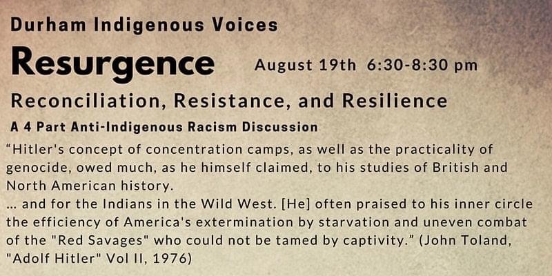Join us on August 19 from 6:30 - 8:30 pm, for part 4 of 4 in a series of panel discussions on anti-Indigenous racism and how you can be an ally and an advocate for change within your own community and relationships.

Register: bit.ly/2WT6pUU #AntiIndigenousRacism