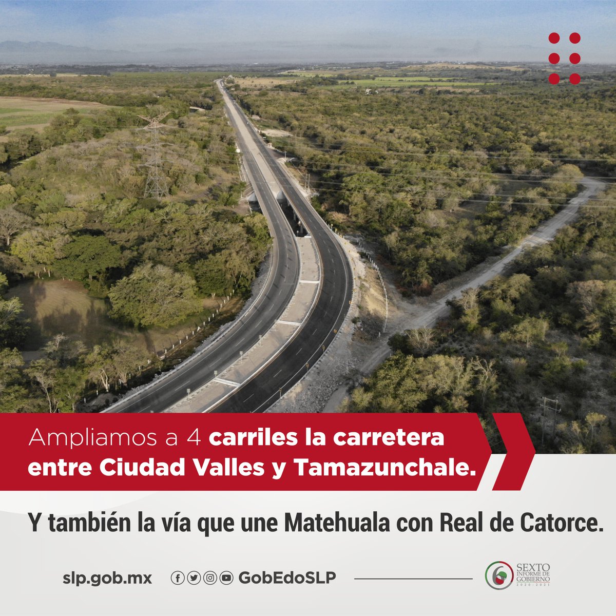 Modernizamos y ampliamos a 4 carriles la carretera entre Ciudad Valles y Tamazunchale. Mejoramos la movilidad en la Zona Metropolitana, con la construcción del Puente sobre Avenida Industrias y la ampliación al Puente Pemex.
#ProsperamosJUNTXS
#InformeJMCarreras
