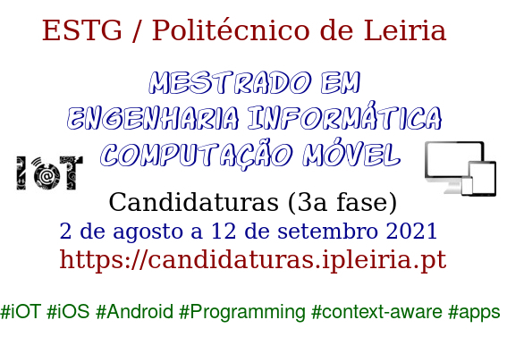 ESTG_DEI's tweet photo. #Leiria #MEICM #Mestrado #Informática #ComputaçãoMóvel #candidaturas https://t.co/yOQqC7jqbg