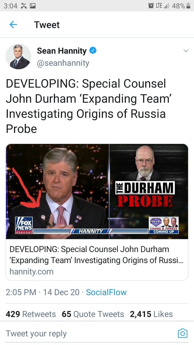 MattyOAllDay's tweet photo. @emptywheel He is not alone. And i also just saw a fox news alert that durham has been talking to a grand jury and will jave a report in tje coming months. https://t.co/7mD0wAsPGm