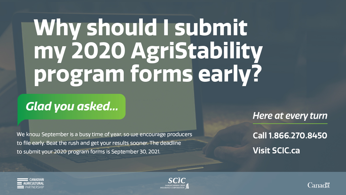 skcropinsurance's tweet photo. Did you know you can access your AgriStability information anytime and file online? Simply log into your AgConnect account. Learn more:  https://t.co/dakQxYG0aZ #AskSCIC #SaskAg https://t.co/7RDu1uxJvV