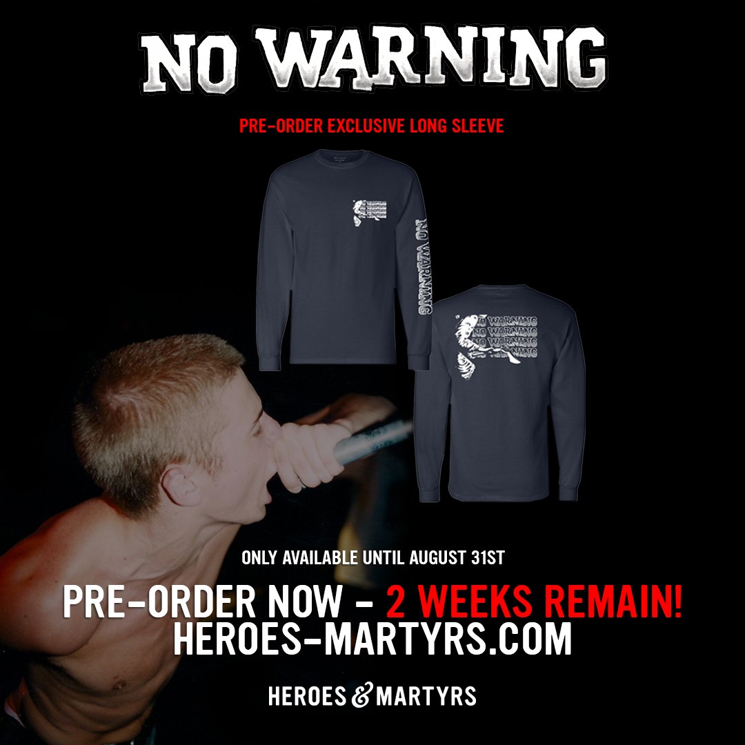 Just about 2 weeks remain for the pre-order exclusive No Warning long sleeve. What's ordered is what's made. These are expected to ship around the end of Sept., just in time for long sleeve weather. Plan ahead.

Spread the word.