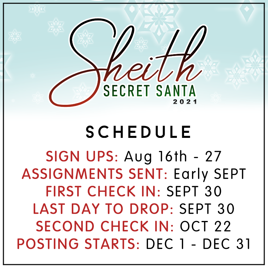 BangSheith's tweet photo. Here is the schedule set for our 2021 #Sheith Secret Santa event, hosted by @SheithCon and ran by us, @BangSheith! We can't wait to see you all!

Rules and Information: https://t.co/agjCMvYfXg https://t.co/b9C06QQ5Ik
