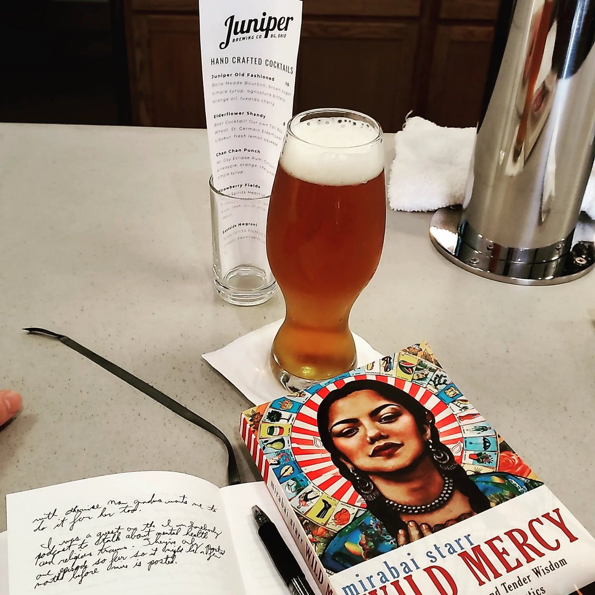 Its_T_Squared's tweet photo. Hanging out at Juniper Brewing Co post-tattoo #wildmercy #mirabaistarr https://t.co/DG6ulE8Zh4