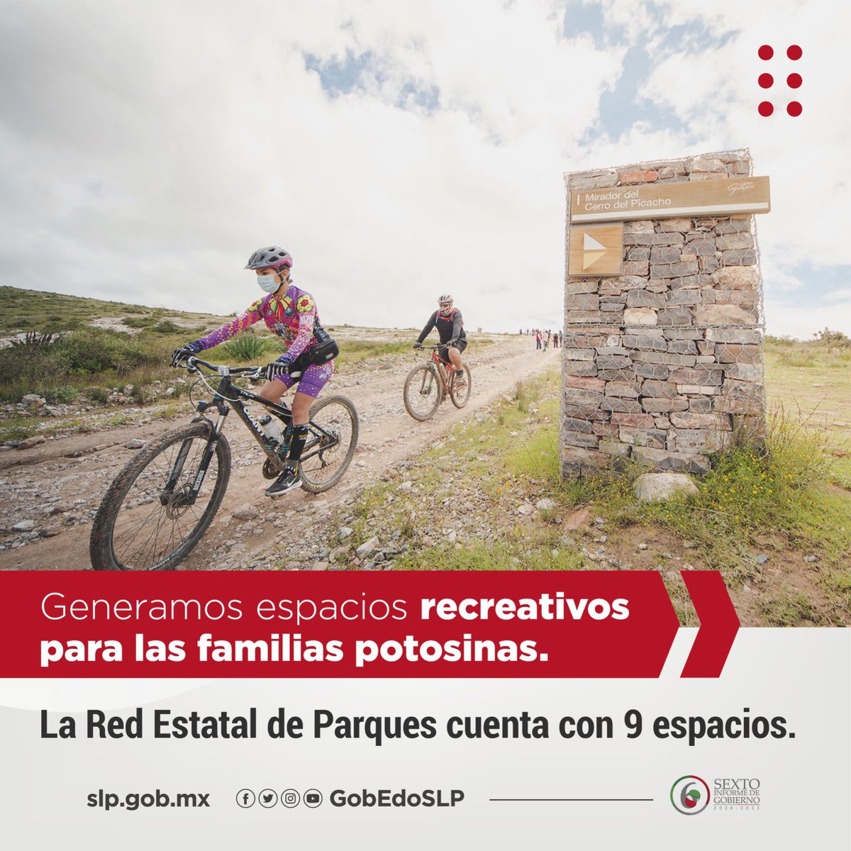 La Red Estatal de Parques cuenta con 9 espacios: el Parque del Altiplano, Azahares, Sendero del Capitán, Tantocob y el parque lineal en sendero del río Ciudad Valles, El Meteorito, el sendero del río Axtla y los Parques Tangamanga I y II.
#InformeJMCarreras