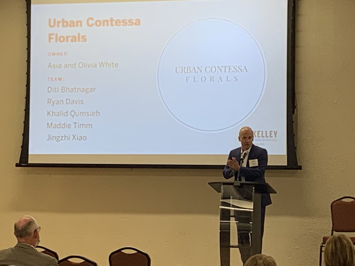 Michael Huber of the <a href="/IndyChamber/">Indy Chamber</a> addressing the <a href="/IUKelleyMBA/">Kelley School of Business Full-Time MBA Program</a> students and entrepreneurs that participated in the capstone project. Congratulations all!!
