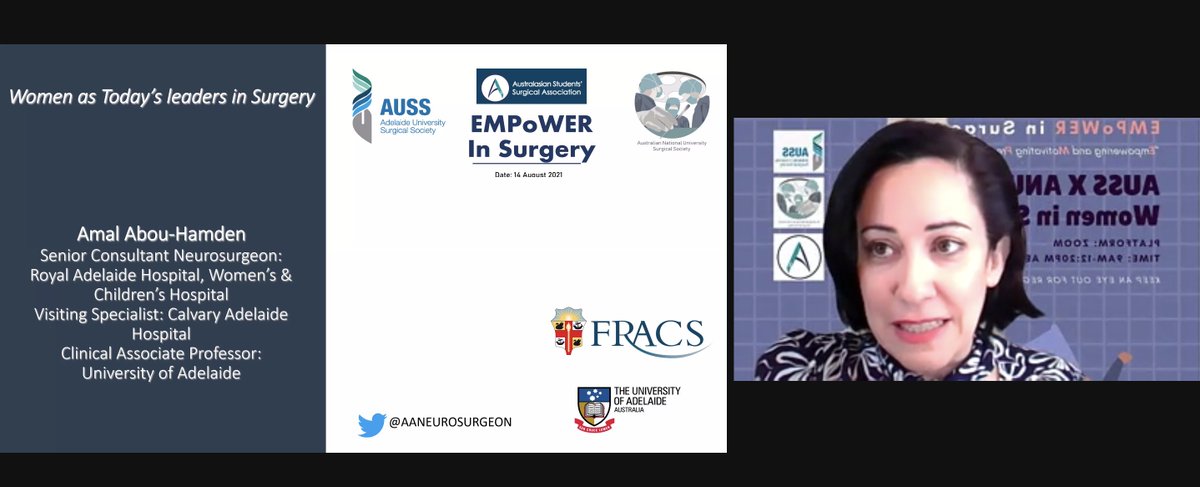 So energising to hear from <a href="/AANeurosurgeon/">A/Prof. Amal Abou-Hamden</a> about her passion for neurosurgery and women as leaders in surgery <a href="/anzsurgsocs/">Australasian Students' Surgical Association (ASSA)</a> <a href="/AdelaideAuss/">Adelaide University Surgical Society (AUSS)</a>