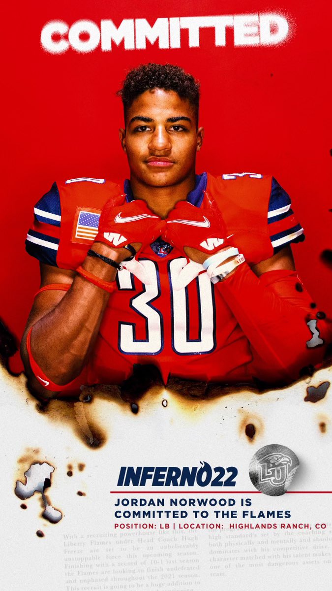 jordan norwood (@norwood_jordan3) on Twitter photo I am thankful to say that I am committing to Liberty University! Big thanks to everyone who supported me through my decision, and am looking forward to what’s to come here in the future! <a href="/CoachHughFreeze/">Hugh Freeze</a> <a href="/coachsymons/">Scott Symons</a> <a href="/donnieyantis/">Donnie Yantis</a> <a href="/GoValorFootball/">Valor Christian Football</a> I am thankful to say that I am committing to Liberty University! Big thanks to everyone who supported me through my decision, and am looking forward to what’s to come here in the future! <a href="/CoachHughFreeze/">Hugh Freeze</a> <a href="/coachsymons/">Scott Symons</a> <a href="/donnieyantis/">Donnie Yantis</a> <a href="/GoValorFootball/">Valor Christian Football</a>