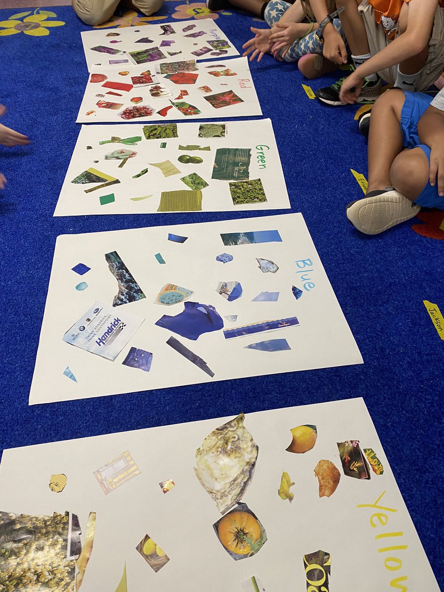 AnnasClass's tweet photo. We read Planting a Rainbow by Lois Ehlert and then made color posters for our classroom as we tried out scissors for the first time in first grade. #firstsixweeksofschool https://t.co/D2lrqliZue