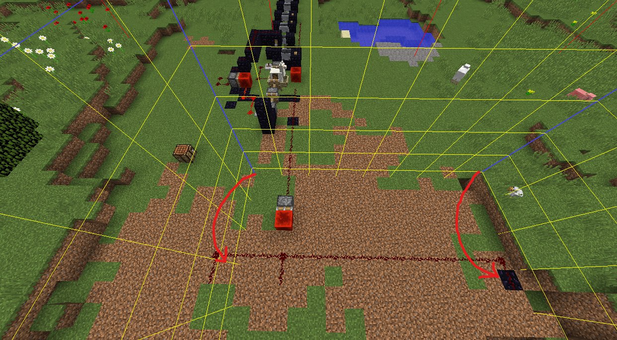 今夜はししゃも Dupe Duplicate 複製 チャンクバグを利用してアイテムを複製する Dupe施設とチャンク の位置が重要なのですが この様にチャンクの境目が合ってないのをよく見かけます 青色のラインが矢印の位置が正解 これでは一生 Dupe出来ません