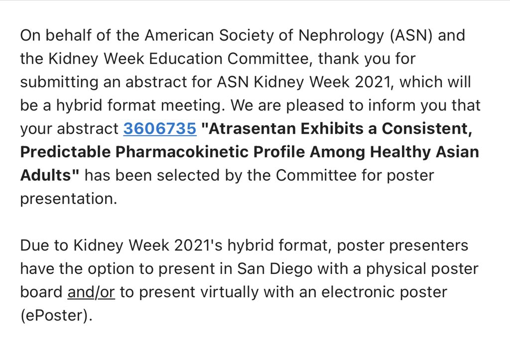 Thrilled to receive this email today!  See you in San Diego! #ASNKidneyWeek #ChinookTherapeutics