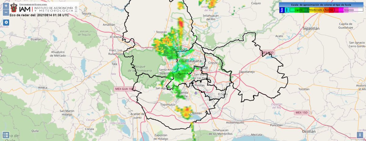 RadarDopplerUdG's tweet photo. 🌧️Persiste #tormenta con #lluvia ligera en zonas de #GDL, #Tlaquepaque y #Tlajomulco
También #lluvia ligera a moderada en #Zapopan (#BaseAéreaMilitar, #NuevoMéxico, #SanJuánOcotán, #BosqueColomos)
#AMG #Jalisco
🌧️#Lluvia moderada a fuerte en #Cajititlán y #LagunaDeCajititlán https://t.co/y95hhvjAZl