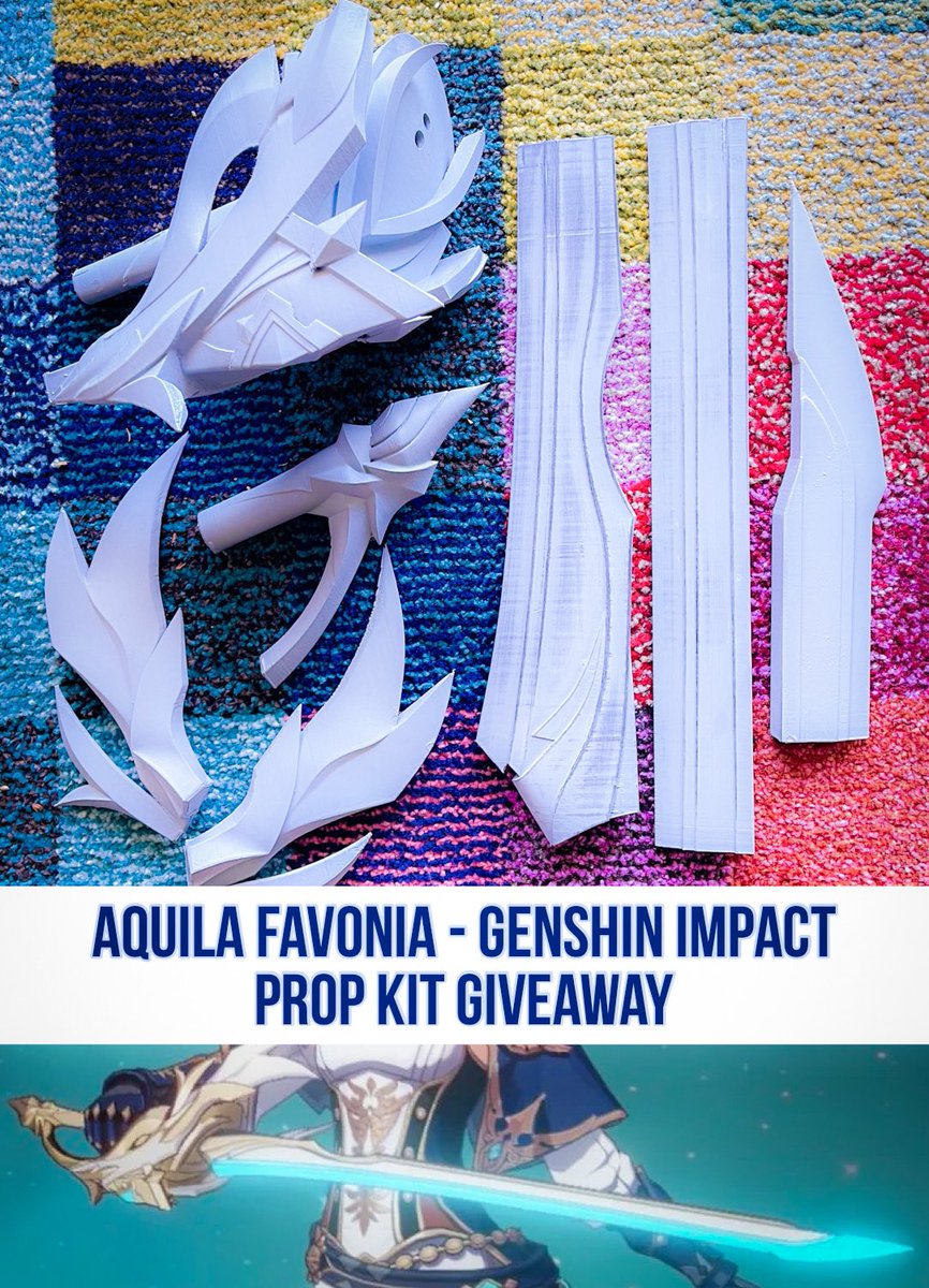 VyeCos's tweet image. GIVEAWAY: Aquila Favonia (Genshin Impact) prop kit

Prop is modelled by me, printed in PLA, and measures 120cm when fully assembled.

TO ENTER: Like and RT this post.

Winner announced 1st September 2021.

I will ship worldwide.

#GenshinImpact #cosplay