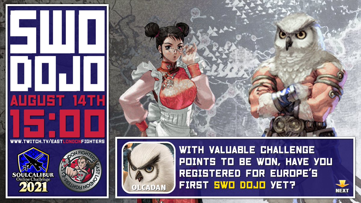eastlondonFGC's tweet photo. Today is the day, Warriors! The very first EU #SCOC2021 #SoulCaliburVI Dojo, #SWOJO, begins at 3pm BST. Check-in closes at 2pm BST. Show the world your soul still burns on The Stage of History! https://t.co/zH0tMPhGHI https://t.co/anwzexMObY