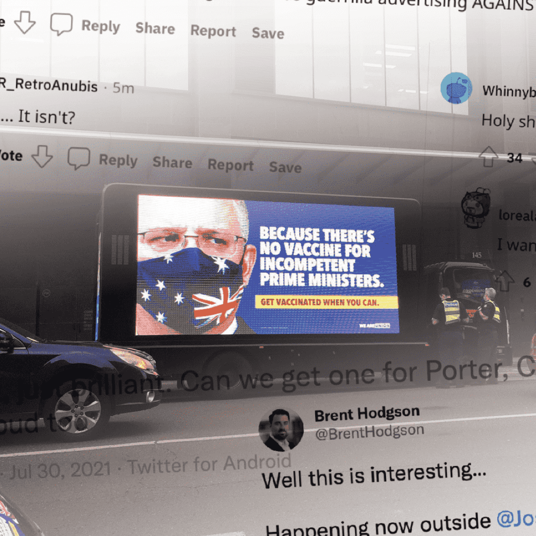 VicUnions's tweet photo. A few weeks ago you helped us send some mobile billboards to Frydenburg's office. Predictably, they freaked out 😅 read the full story in Megaphone Journal here: https://t.co/g5ysU2yhN9 #SmithSt #auspol https://t.co/j6gY3Hgjfc
