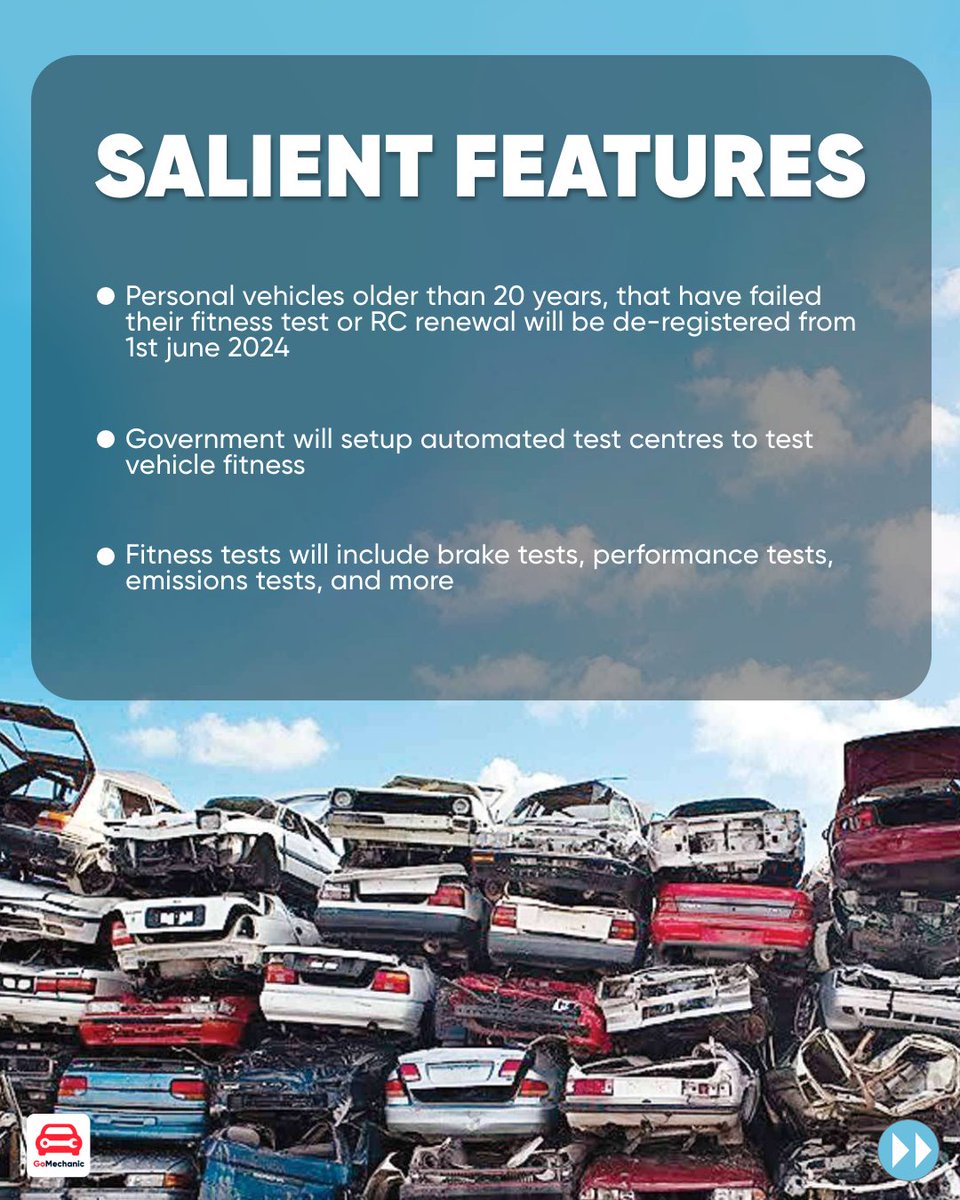 GoMechanic_Blog's tweet photo. In a historic step, PM Narendra Modi has greenlit the Vehicle Scrappage Policy for India. Here is everything you need to know. Read more on #TheGoMechanicBlog.
https://t.co/5xMWxdKALB
#vehiclescrappagepolicy #vehiclescrappagepolicyindia #nitingadkarivehiclescrappagepolicy https://t.co/dl4zHyYUyt