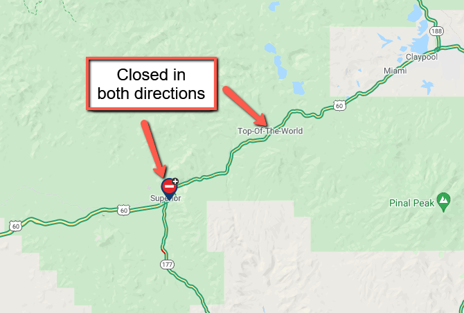 Arizona Dot Closure Please Share Us 60 Is Closed In Both Directions Between Superior And Top Of The World Due To Rocks On The Roadway The Highway Is Closed Between Mileposts 227 And Arizona Dot Closure Please Share Us 60 Is Closed In Both Directions Between Superior And Top Of The World Due To Rocks On The Roadway The Highway Is Closed Between Mileposts 227 And