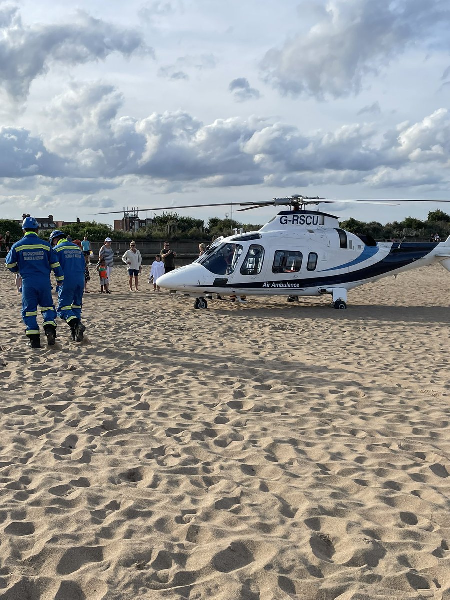 Tasked by Humber in search for missing child on busy beach. Thanks to the fast reactions of members of the public and response of all emergency services at scene casualty rescued from the the sea struggling some 200m of shore safe and well.       #999coastguard  #SafeSummer