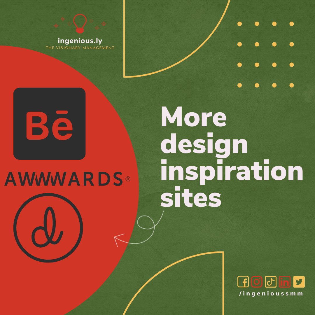 ingeniousSMM's tweet image. Here are 3 other best design inspiration sites that you can check out! 👇
📌𝐃𝐫𝐢𝐛𝐛𝐛𝐥𝐞 
📌𝐁𝐞𝐡𝐚𝐧𝐜𝐞
📌𝐀𝐰𝐰𝐰𝐚𝐫𝐝𝐬
Be convinced by my portfolio here 👉 bit.ly/ingenioussmm

#socialsaturday #businessleader #socialmediastrategy #digitalmarketing #igenioussmm