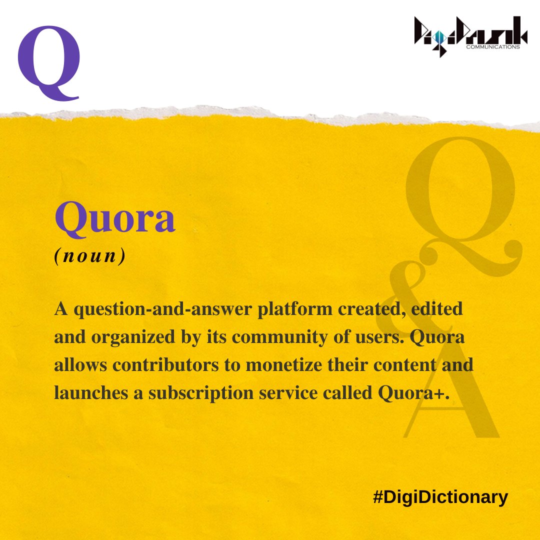 Digi_drunk's tweet photo. Build your digital marketing vocab with #DigiDictionary.
The most amazing thing about #Quora is that every piece of content is user-generated! You can even edit, up-vote or down-vote an answer based on the accuracy of it. 
#marketingtips #marketingjargon #agencylife https://t.co/vZfdzdRXVE