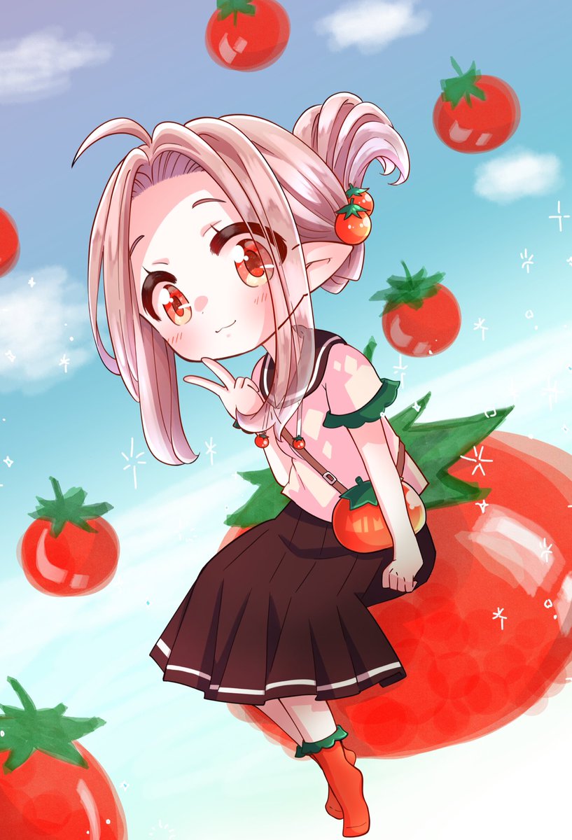 「夏っぽくトマトな女の子を描きました🍅
#イラスト #夏休みSNS展示会_一次創」|りんぴよ@くすのきりんのイラスト