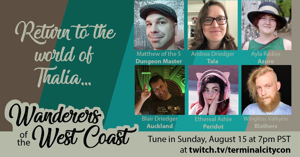 The Wanderers made it to Badger's Point and are gearing up to solve the mystery of the town's missing treasury items. 

Don't miss episode 2 of Wanderers of the West Coast! Sunday, August 15 at 7pm PST at twitch.tv/terminalcitycon