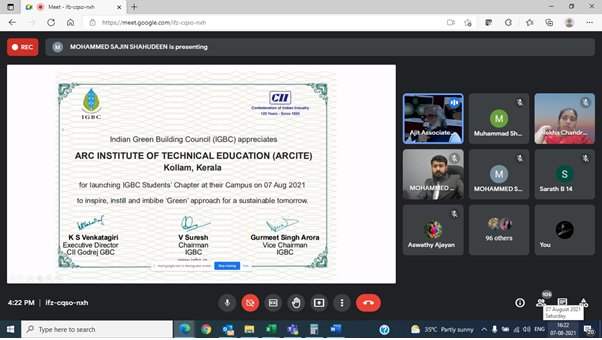 IGBConline's tweet photo. IGBC launched 18th IGBC Student chapter - Arc Institute of Technical Education (ARCITE), Kollam, #Kerala virtually.
To know more about IGBC Green Education initiatives, please visit: https://t.co/VyL7JLS8Nb
@FollowCII
#IGBCstudentchapter #ARCITE #Students #GreenEducation https://t.co/Q9WPrjOZPy