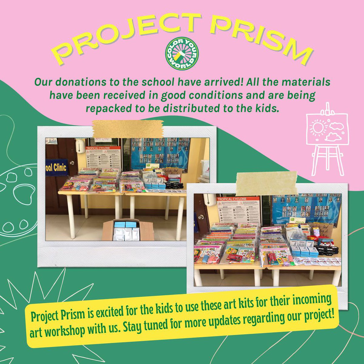 prismcyw's tweet photo. With happy hearts our team would like to announce that we received a total of PHP 16,180 in donations 🥳

Your generosity has paved the way for the children of our partner school to receive art kits that would bring color to their lives—and for that we are extremely grateful 🌈✨ https://t.co/jg9CD0u3Zf