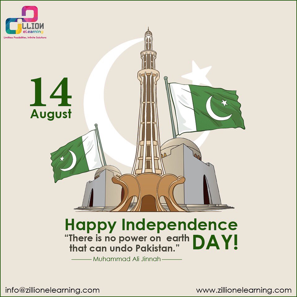 ZilionELearning's tweet photo. Pakistan's Independence is the result of blood and sweat. Zillion eLearning wishes you all freedom and pride in your souls.
Let's salute this glorious nation on its Independence Day.
Happy Independence Day Pakistan! 🇵🇰
#ZillioneLearning #Pakistan #PakistanZindabad https://t.co/dzqO0o7rcs
