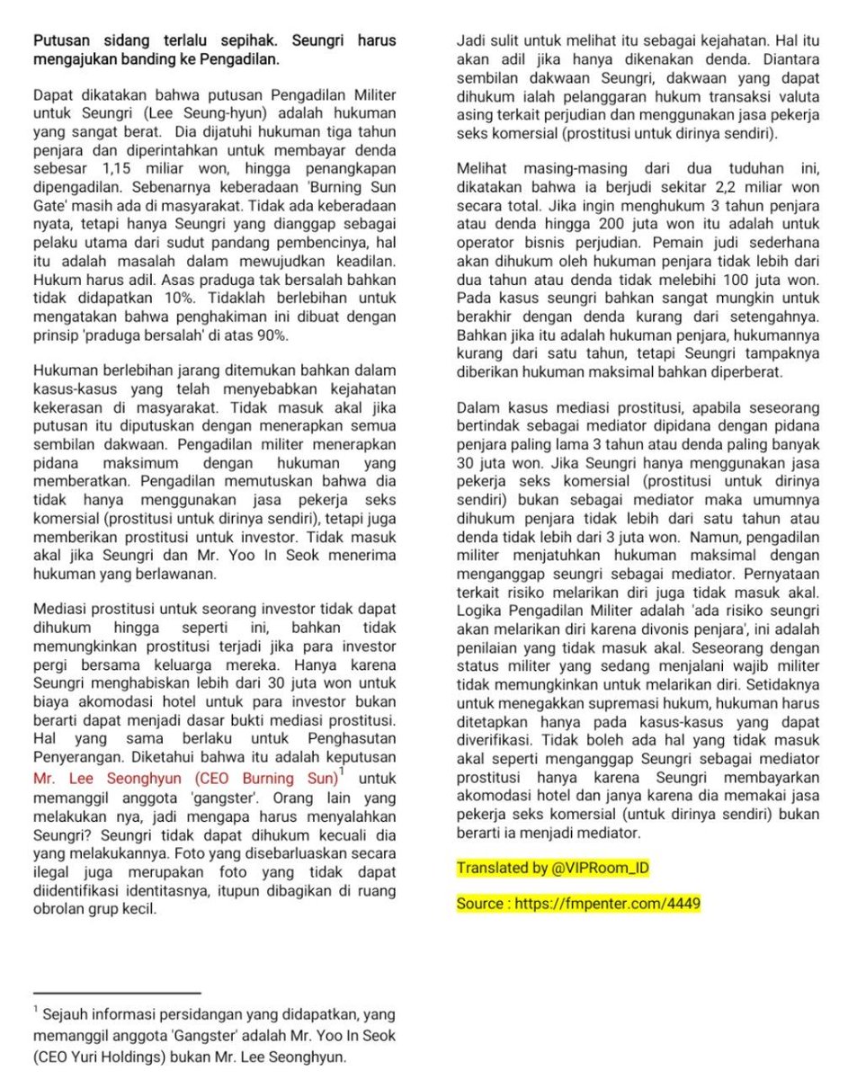 thread_seungri's tweet photo. [Culture Critic Terdahadap Sidang Putusan Seungri]

"Setidaknya untuk menegakkan Supremasi Hukum, hukuman harus ditetapkan hanya pada kasus-kasus yang dapat diverifikasi"

source : https://t.co/e1T4wK0Q88 https://t.co/FWcuvKGeTR