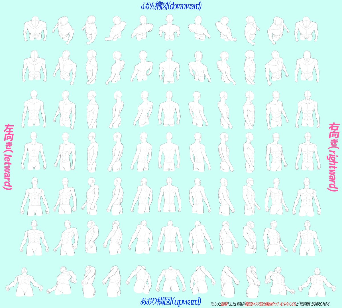 全部で「200アングル」を超える線画を収録🖋✨

「人体の角度(アオリやフカン)が無理…」

「筋肉のデッサンが苦手すぎる…でもどうにかして描きたい!!💦」

ってときに
『使いたい線画』をコピーして
自分の絵柄に加筆するだけ‼️ 