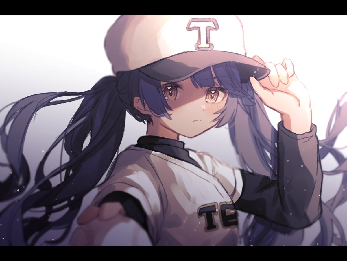 1girl hat baseball cap baseball uniform solo twintails letterboxed  illustration images