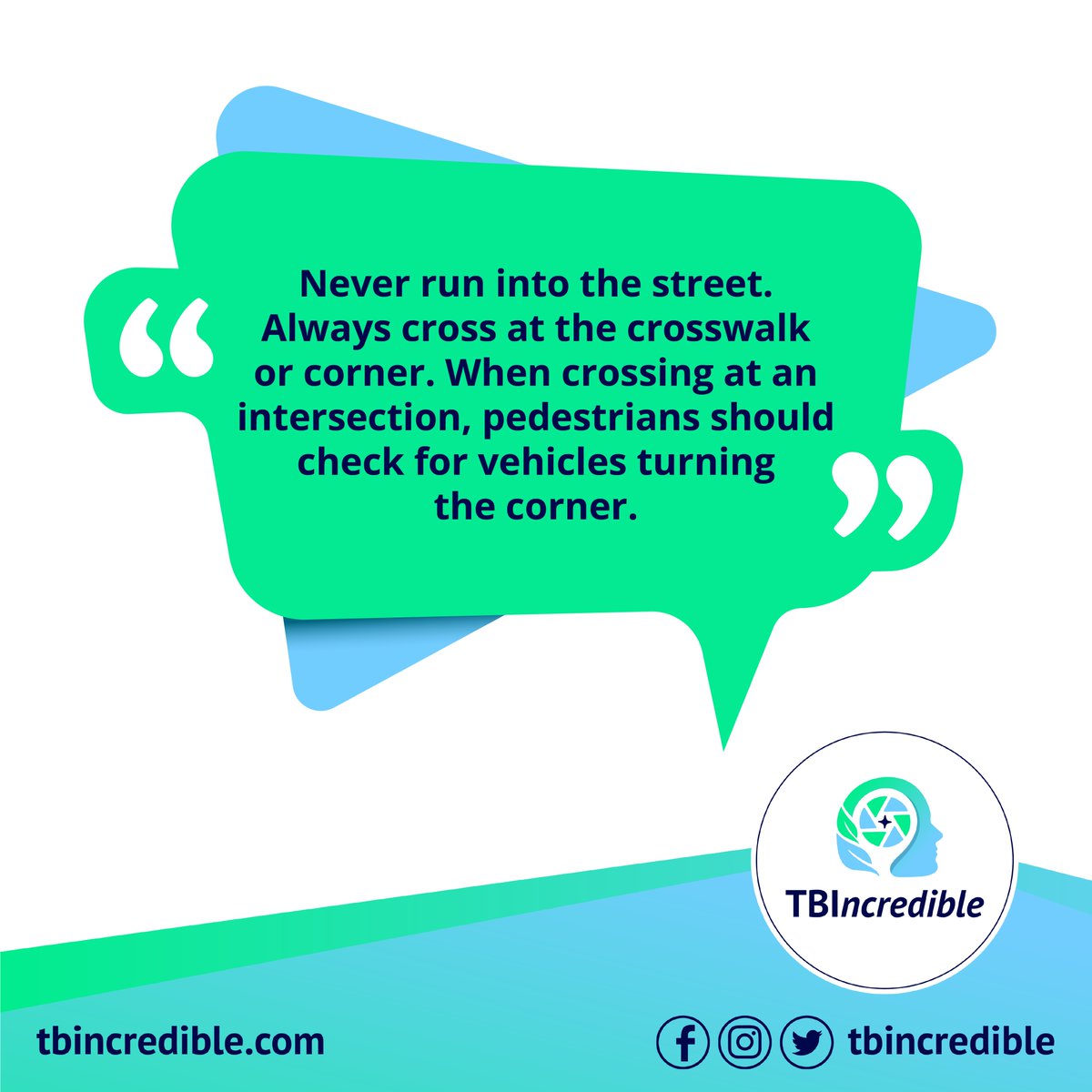 All pedestrians should follow rules of the road and other important safety tips. Visit TBIncredible.com for more info.

#TBIncredible #tbi #tbicaregiver #roadsaftey #pedestrians #safetytips #tbifacts #tbifact #abouttbi #braininjuryawareness #tbirecovery #concussions