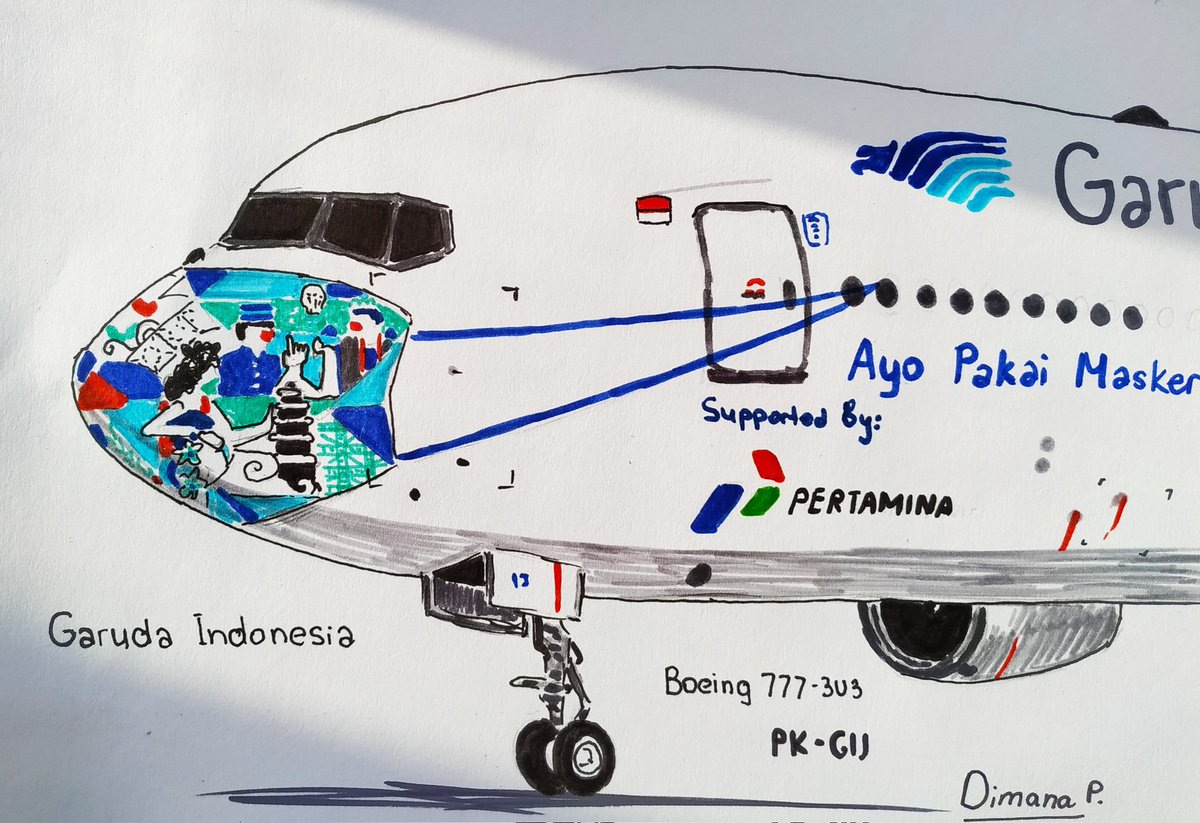 Boeing 777 of Garuda Indonesia with a mask on the nose ✈️😷 
#Boeing #Boeing777 #Garuda #GarudaIndonesia #Indonesia #planes #Aircraft #aviationlovers #aviationdaily #aviationeverywhere #mask #pertamina #ayopakaimasker