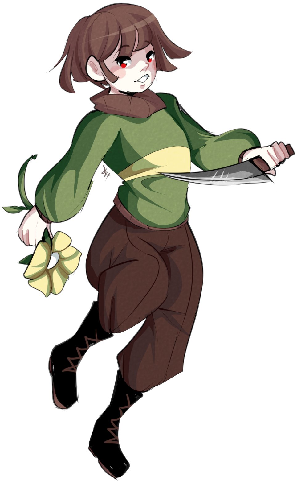 Digital art of chara from undertale with a knife