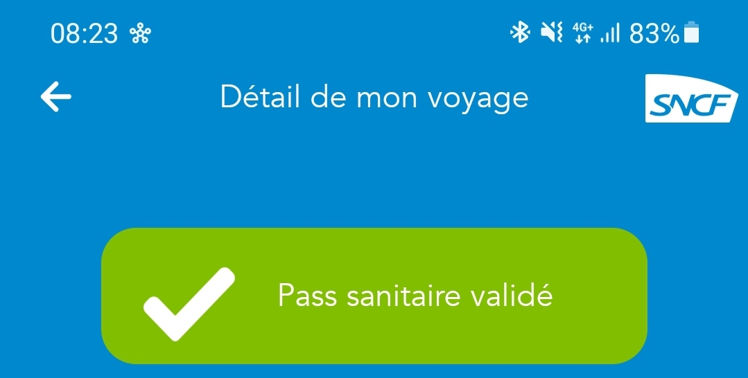 Sympathique la nouvelle #Application #SNCF qui combine le billet de #TGV et le passe sanitaire. Bravo. 👍👍
