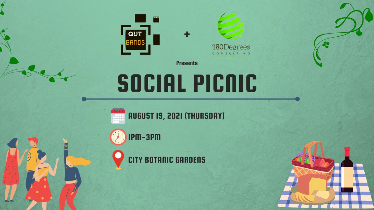 Need a cure for your boredom from the lockdown? We have the perfect remedy for you!
QUT BANDS, in collaboration with QUT 180 Degrees Consulting, present to you our SOCIAL PICNIC! 🥳
Register using the link below!
socialpicnicw180dc.getqpay.com
#qutbands #180dc #picnic #social #network