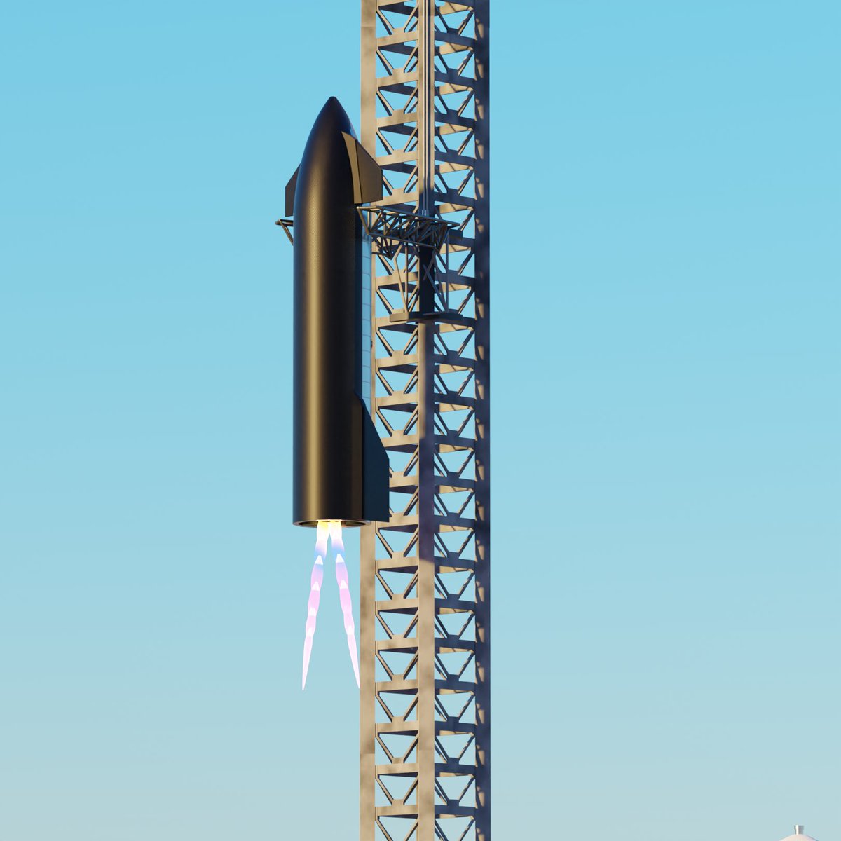 3d_raptor_'s tweet photo. Mechazilla catching Starship ! https://t.co/EhVXzoLbuj