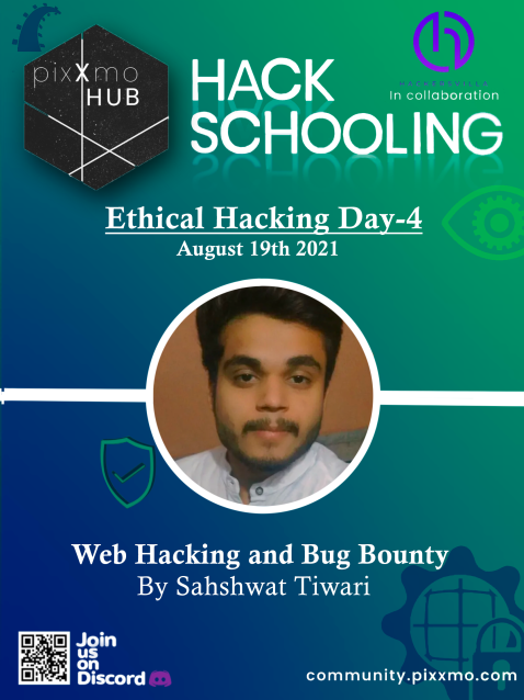 pixXmoHub's tweet image. The fourth day of “Hack Schooling on Ethical Hacking”, will have Mr. Shashwat Tiwari on the 19th of August at 5 PM.
In this session, we will explore “Web Hacking and Bug Bounty”.
Get your thinking cap on and buckle up for a gripping experience.
#webinar #experience #opportunity