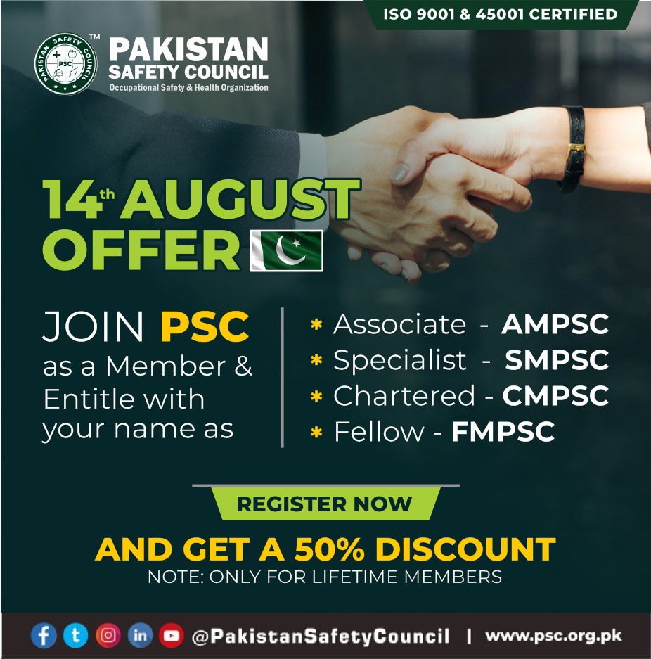 PSCOfficialPK's tweet photo. Pakistan Safety Council - PSC 👉 14th August Offer Professional Membership
Join PSC as a Member and Entitle with your name as AMPSC / SMPSC / CMPSC / FMPSC
📲 : +923100077713 WhatsApp
📨 : membership@psc.org.pk
🌐 : https://t.co/wi859SD1Mu
#JoinPSC
#14AugustOffer #PSC https://t.co/724Dyuf972