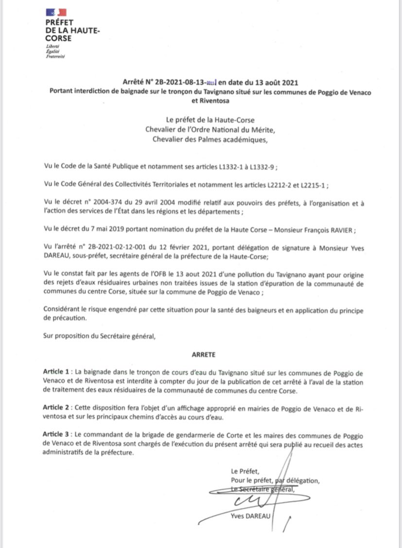 Prefet2B's tweet photo. #Tavignano Baignade temporairement interdite sur le tronçon situé sur les communes de Poggio di Venaco et Riventosa ⤵️ https://t.co/AfbFaWvWNL