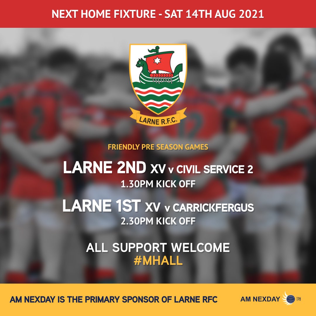 larnerfc's tweet photo. 🤩🏉 Senior Saturday Rugby returns to the Glynn!

We have 2 x teams taking part in pre season friendlies action today, with the 2nds playing @csnirfc and our 1sts taking on rivals @CarrickRugby! 🏉

Kick off times 1.30pm &amp; 2.30pm

All support welcome!
#MHALL https://t.co/kaWWon1sUV