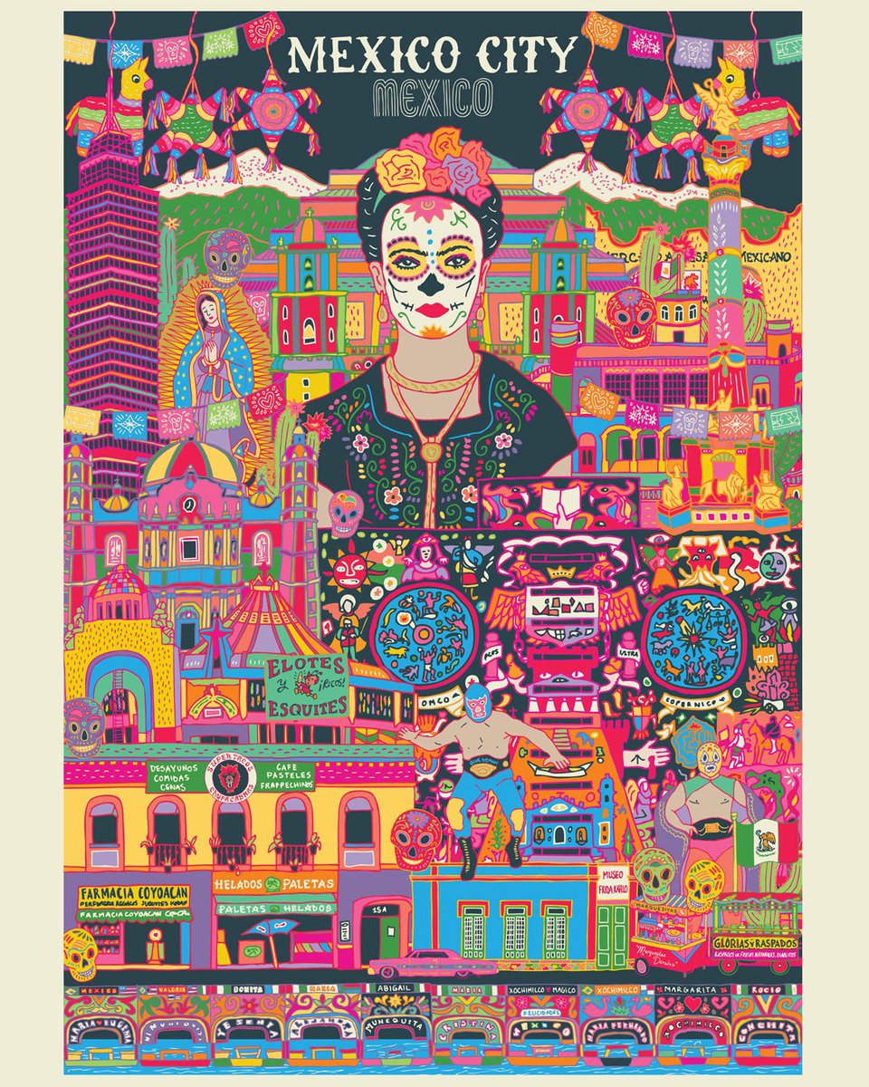 lisalostplots's tweet photo. Hola! Next up on the travel prints it’s Mexico City! 🇲🇽🌮🌯🗺💀✈️ 

Available in my Etsy shop and website, links in my bio. 

#mexico #mexicocity #mexicoillustration #traveliilustration #dayofthedead #fridakahlo #mexicoposter #luchalibre #illustration #merseysideetsyteam https://t.co/o7EajRZFqf