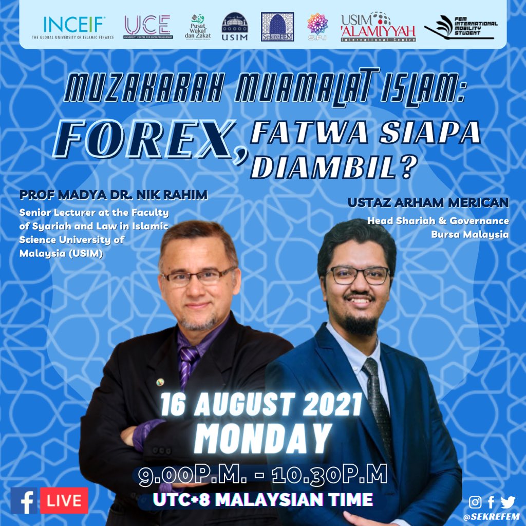 usim's tweet photo. Main events under FIMS 2021:
The Innovation Competition, Muzakarah Muamalat Islam and a series of Webinars with local and international experts, industry players, and Malaysian regulatory bodies.
Register now!
#FIMS2021
#FEMUSIM https://t.co/orF5liNMeZ