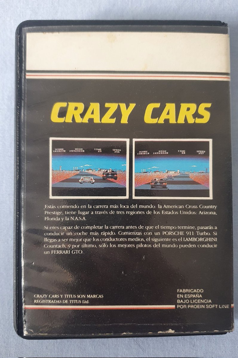 Crazy Cars, juego de coches, una carrera alocada a través de EEUU. Había variedad de vehículos para ir avanzando. Porsche, Lamborghini, Ferrari... inolvidables recuerdos haciendo kilómetros. #nostalgia #RETROGAMING #retrogames #90s